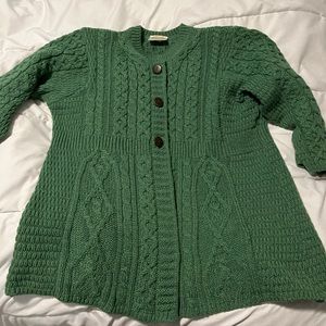 Kilronan merino wool green cable sweater